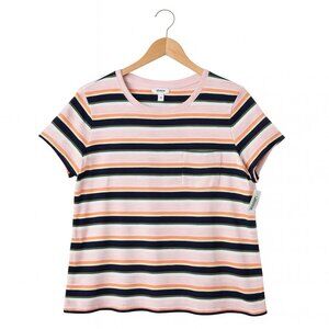 NWT Goodthreads Stripe Pocket Tee Women’s XL Pink Navy Crewneck